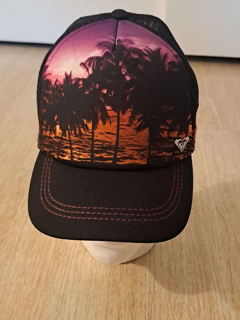 Roxy Pink and Orange Tropical Palm Trucker Hat